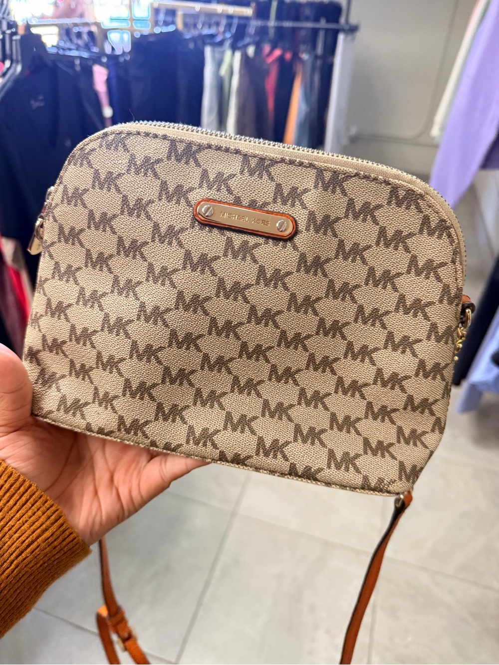 Michael Kors Beige & Brown MK Logo Crossbody